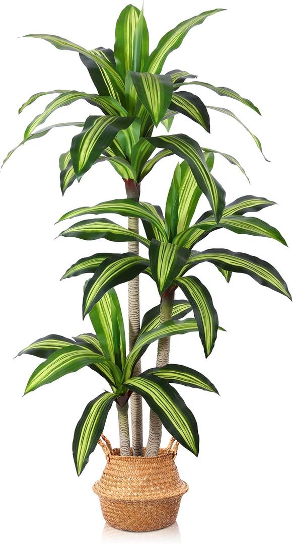 Ferrgoal Artificial Plants, 5 Ft Dracaena Tree Faux Plants Indoor Outdoor Decor Fake Tree with Woven Seagrass Basket Plants for Home Decor Office Living Room Porch Patio Housewarming