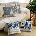 BEWQ Blue Chritstmas Pillow Covers 18X18 inch Set of 4, Chritstmas Tree Snowman Outdoor Throw Pillow Cases Decorative Cushion Covers for Home Couch Sofa Car Winter Decor