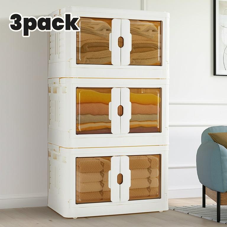 25.2Gal/100QT Storage Bins with Lids 3 Tier, Large Storage Box Collapsible Foldable Plastic Closet Organizer for Home