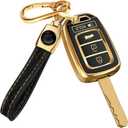 Lucrum Compatible with Honda Key Fob Cover & Leather Keychain - TPU Keyfob Case for Accord Civic CR-V HR-V Pilot Ridgeline SE LX, For 4 Button Remote (2014-2022) - Black and Gold