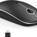 VssoPlor Type C Wireless Mouse, USB C MacBook Wireless Mouse Dual Mode Cordless Mice with USB and Type C Receiver Compatible with PC, Laptop, MacBook and All Type C Devices-Black and Silver
