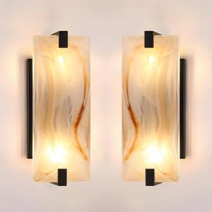 2 Pack 2 Light Square Red Frosted Glass Bathroom Wall Sconce Modern Concise Style Wall Light Fixture,Black Finish for Bedroom Hallway Bedside