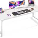 Huuger Computer Desk, 63 Inch Office Desk, Gaming Desk with Storage, Writing Desk Work Desk for Home Office, Study, Modern Simple Desk, Large Legroom, Metal Frame, White