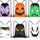 Censen 24 Pcs Drawstring Bags Set Bulk 12 x 10 Inch Waterproof Beach Sack Pack for Girls Boys Kids Gift Party Gym Supplies (Halloween Style)