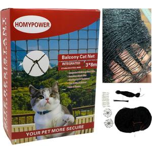 Cat Netting Balcony, Stainless Steel Reinforced Bite Tear UV and Weather-Resistant Anti-Fall Netting for Pets, Safety Net for Cat, Small Catio for Apartment Balcony Protection (10x26 ft)