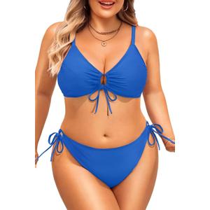 Daci Women's Plus Size Triangle Bikini Set, Sexy Tie Front Two-Piece Swimsuit (Royal Blue) Size: 18 Plus