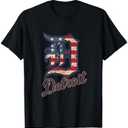 Nate Willis Detroit American Flag Old English D T-Shirt - Men's Black Small Modern Classic Letter Print Short Sleeve T-Shirt, M