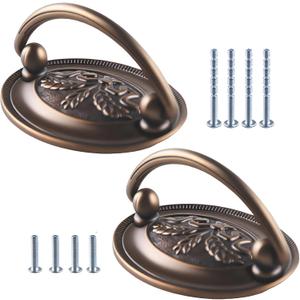 2.5 Inch Center Vintage Oval Drop Swing Handles 2 Pack Antique Brass Bail Drawer Pulls Zinc Alloy Decorative Cabinet Knob Hardware for Dresser, Cupboard, Wardrobe & Kitchen