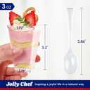 JOLLY CHEF 100 Pack 3 oz Square Mini Dessert Cups with Spoons, Clear Plastic Parfait Appetizer Cup, Small Plastic Dessert Serving Bowl for Tasting Party