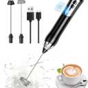 Rechargeable Milk Frother, Coffee Frother Handheld Wand, IP67 Waterproof Electric Foam Maker, High Power High-speed Drink Mixer Foamer for Matcha, Lattes, Cappuccino (Black)