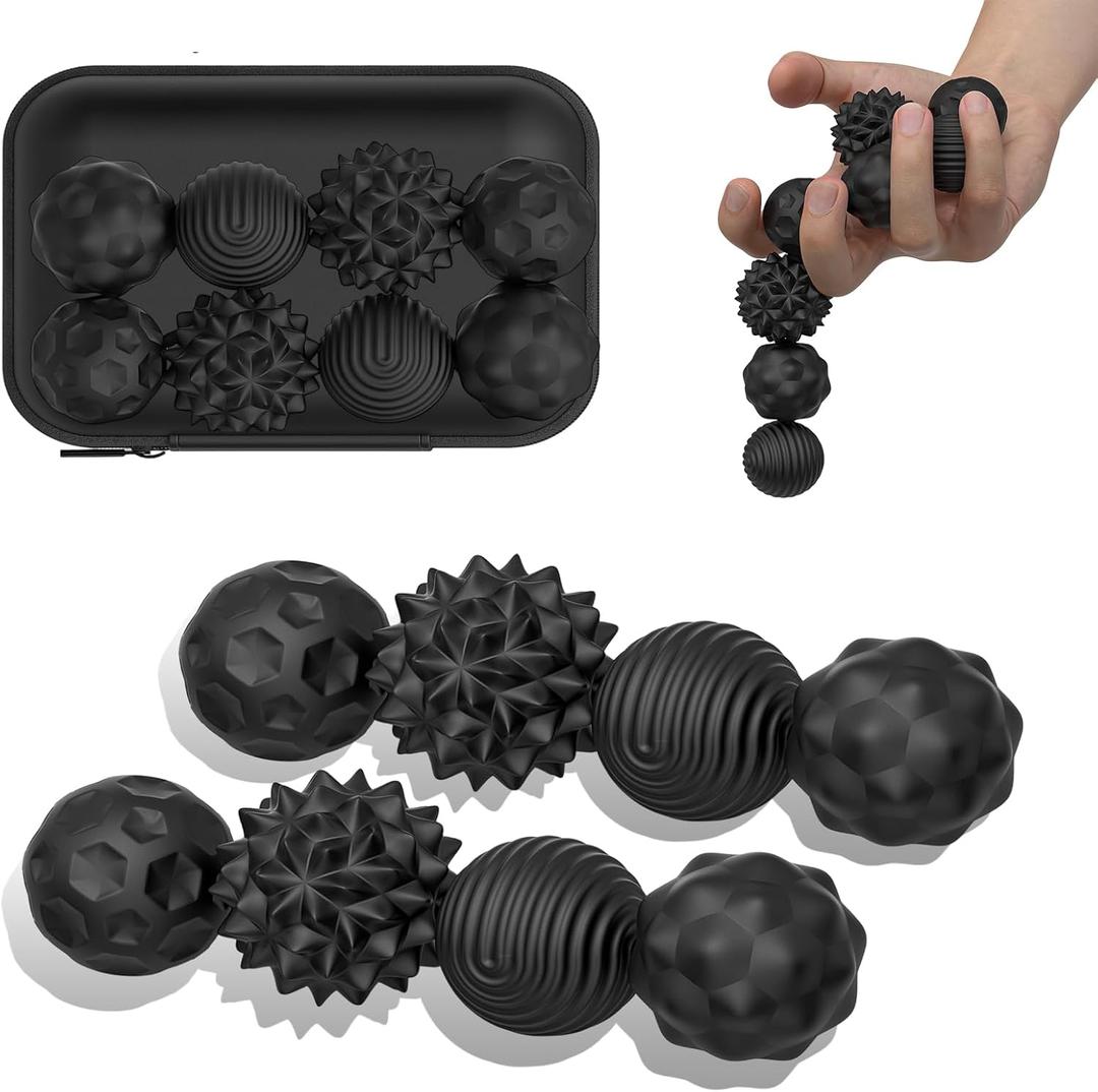 Large Magnetic Sensory Fidget Ball Toy, 8Pcs Silicone Sensory Stress Relief Toys for Adults, Teens with Autism, ADHD, Anxiety, Stocking Stuffers for Women Men Teen Gift (Black, Large)