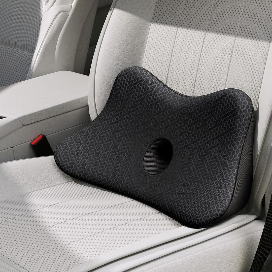 Benazcap Lumbar Support Pillow for Car, Lower Back Support Pillow, Memory Foam Seat Cushion for Office Chair, Car Seat - Black (Large)