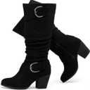 Luoika Women's Extra Wide Calf Slouchy Knee High Boots, Wide Width Knee-High Boots Low Stacked Heel Side Zipper Winter Fall Tall Boots. (Black 1004), Size: 8 X-Wide