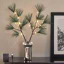Hairui Lighted Christmas Pine Branches 32IN with Timer, Tree Branch Lights Battery Operated and USB Plug in for Room Fireplace Thanksgiving Christmas Decor (Vase Excluded)