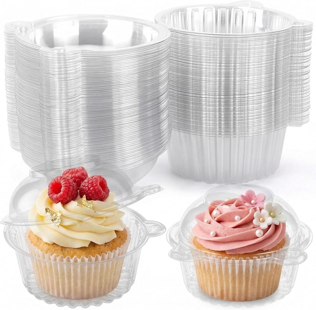 VGOODALL 50Pack Individual Cupcake Containers with Lid, 4.3 x 3.2 Inches Plastic Clear Cupcake Holder for Wedding Baby Shower Birthday Party Supply