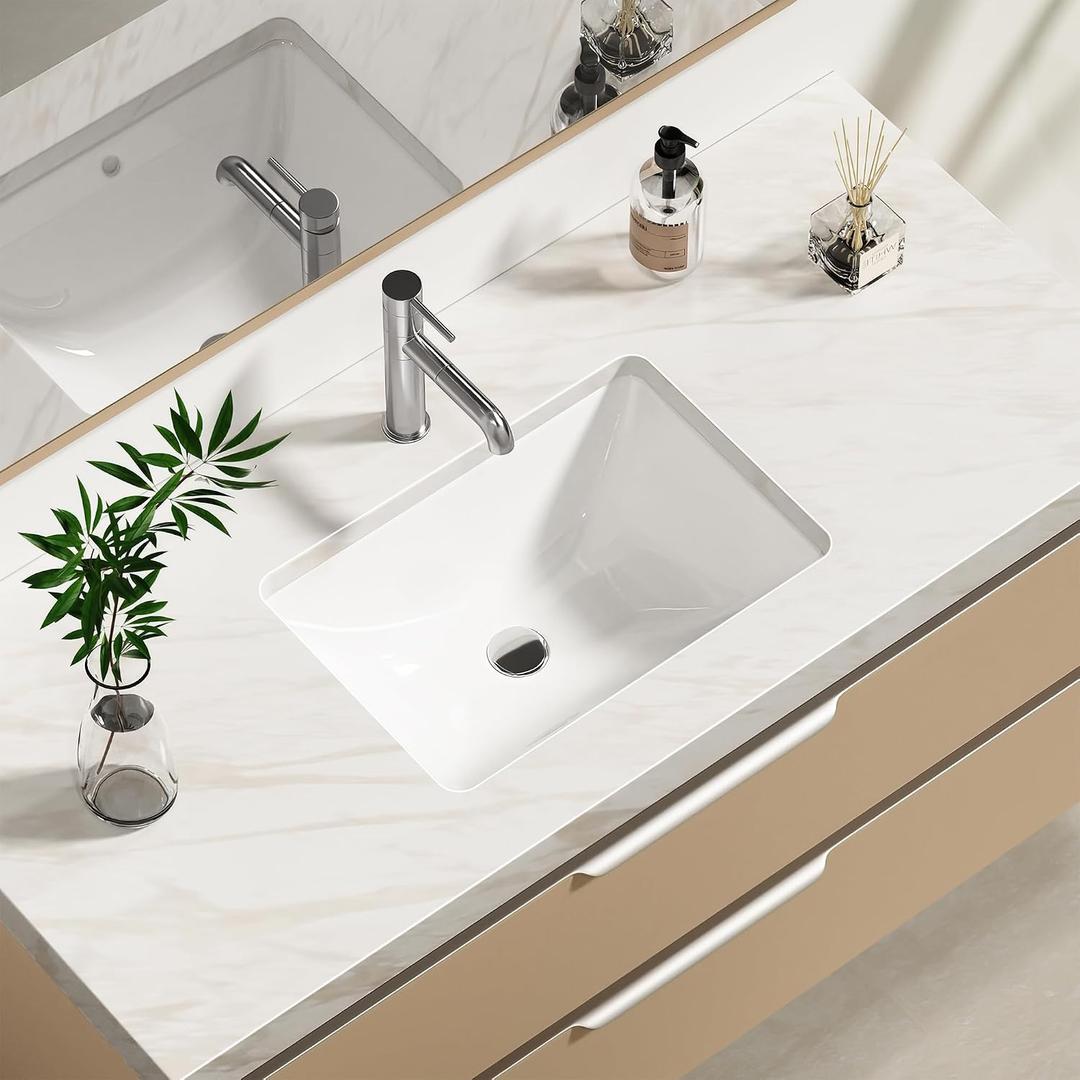 Enbol Undermount Bathroom Sink Rectangle 18x13 Inch White Ceramic Vessel Sink Under Counter Lavatory Vanity Vessel Sink with Overflow ECU1611
