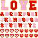 Knitgrip 62 Pcs Valentines Day Patches Chenille Red Heart Shape Iron on Patches Self Adhesive Letters Sew Embroidered Applique for Clothing, Jackets, Handmade Applique Emblem Accessory