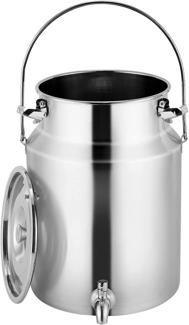 304 Stainless Steel Milk Can with Spigot 2.6 Gallon 10 Liter Metal Water Beverage Drink Dispenser Milk Pail Milk Bucket for Milk Wine Oil