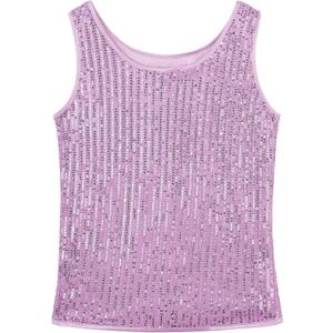 Noomelfish Girls Sequin Tank Tops Sparkly Glitter Dance Sleeveless Shirt (5-12 Years) (Light Purple)