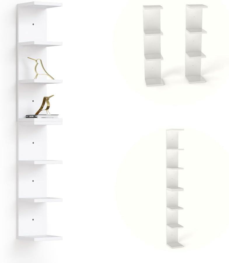 7 Tier White Floating Shelves, Wall Shelf Unit for Wall Decor Vanity Bedroom Living Room, Vertical Wall-Mount Shelves, Narrow Storage Shelving, 4-Tier Lack Display Shelf, 35.9 x 7.9 x 7.9 in Set of 2
