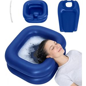 2-in-1 Inflatable Shampoo Basin with Bib & Drain Hose - Portable Hair Washing Station for Bedridden, Elderly & Kids - Deep Blow Up Shampoo Bowl for Locs Detox Tub, ACV Rinse & Home Sink