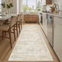 Soalmost Washable Runner Rug, 2'6" x 8' Non-Slip Kitchen Vintage Foldable Hallway Runners for Entryway, Laundry, Bedroom, Beige