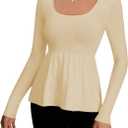Women's Scoop Neck Peplum Sweater Long Sleeve Cable Knit Dressy Casual Pullover Tops (L)