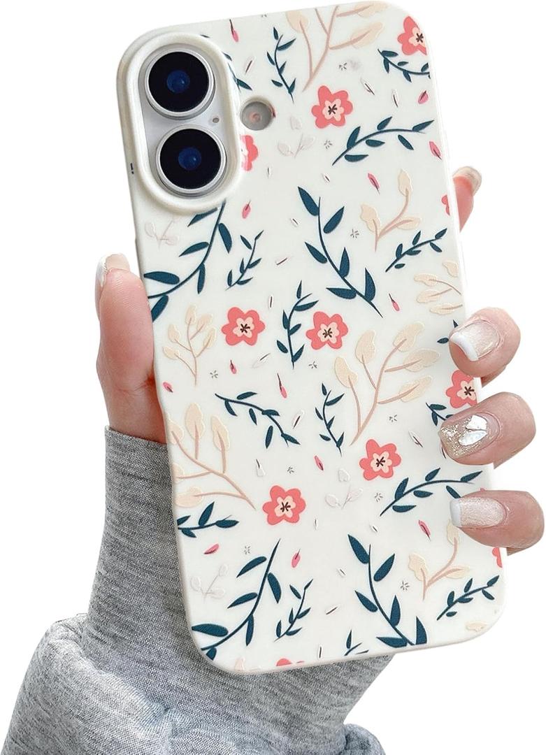 QLTYPRI for iPhone 17 Case, Cute Pink Floral Flower Pattern Aesthetic Phone Case, Raised Camera Protection Soft Slim TPU Shockproof Protective Phone Cover for Girls Women - Branch Flower