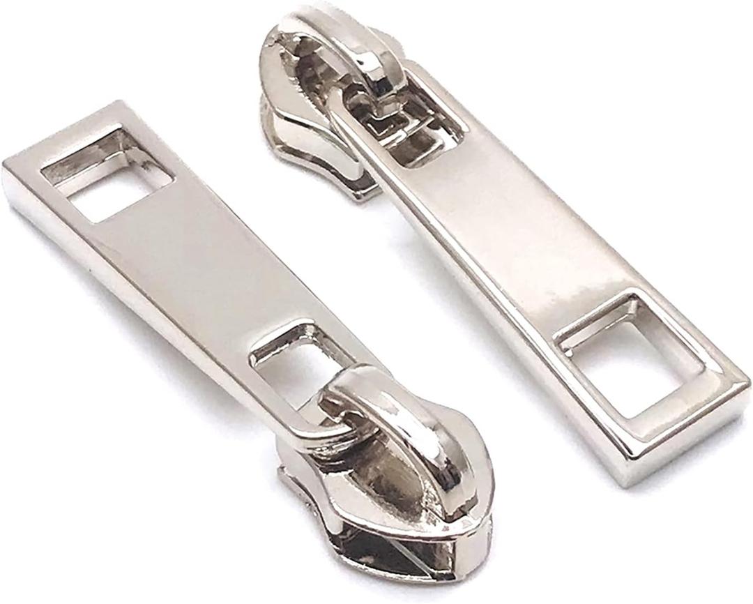 Goyunwell #5 Zipper Pulls Metal Silver Bulk 50pcs Nylon Zipper Slider Head Charms for Purse Handbag Making Craft Sewing