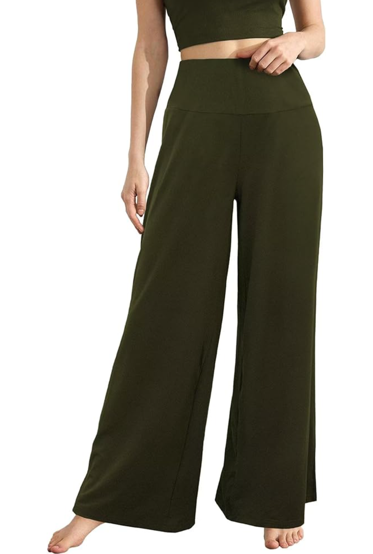 CHICASIMR Wide Leg Womens Pants High Waist Loose Flowy Comfy Lounge Stretch Soft Women Pants Casual Pants, Green, Size L