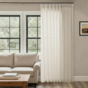 Extra Wide Pinch Pleat 100 x 84 Inch Linen Curtains for Living Room Greyish Beige Light Filtering Semi Sheer Pleated Drapes Curtains for Patio Glass Sliding Door Dining Large Window Oatmeal 100x84