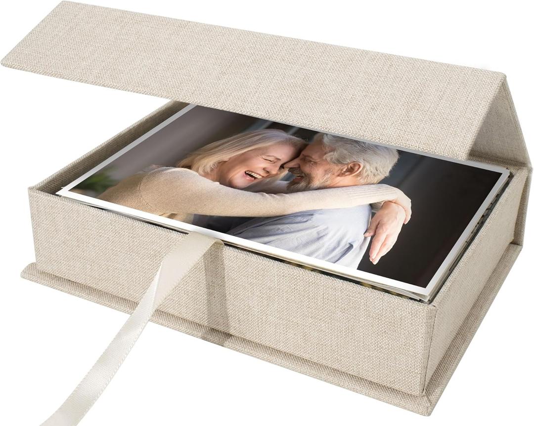 4x6 Linen Photo Storage Box - Ideal for Preserving and Organizing Your Precious Photos, Certificates, Scrapbooking Supplies, Keepsakes, and Jewelry Beige