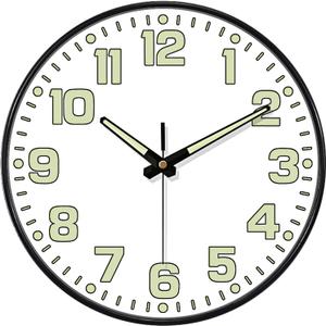 12 Inch Silent Wall Clocks Battery Operated, Glow in The Dark Wall Clock with Easy Read Numbers Non-Ticking Tempered Glass Night Vision Clocks for Living Room Office Gym Bedroom, Modern White