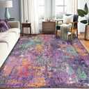 Washable Area Rugs 5'x7' Non-Slip Modern Abstract Soft for Living Room Entryway Bedroom Nursery, Print Pattern, Purple Orange Blue Green Rust Red Colorful
