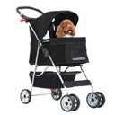 FDW Pet Stroller 4-Wheel Dog Cat Stroller Travel Folding Carrier Puppy Stroller with Cup Holder and Removable Liner for Small Medium Dogs Cats, Black