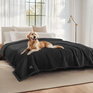 Luciphia Waterproof Pet Blankets, Liquid Pee Proof Dog Blanket for Sofa Bed Couch, Reversible Sherpa Fleece Furniture Protector Cover for Small Medium Large Dogs Cats, Black King Size100" x 85"
