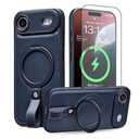 Butaiga for iPhone Air Leather Case with Stand, Anti-Slip Grip Ring, Fits for MagSafe (Blue, iPhone Air)