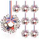 6 PCS Small Patriotic Wreath Mini 4th of July Wreaths for Kitchen Cabinets Farmhouse Artificial Red White Blue Stars Memorial Day Windows Wreaths for Independence Day Porch Wall Decor