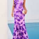 PRETTYGARDEN Womens Summer One Shoulder Maxi Dress 2026 Floral Sleeveless Bodycon Mesh Long Beach Vacation Sun Dresses (Purple)