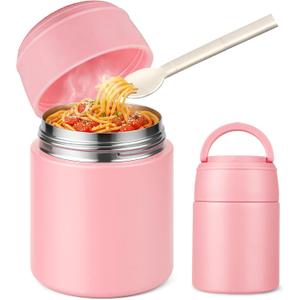 10oz Soup Thermo for Hot Food Kids Insulated Food Jar with Spoon Wide Mouth Stainless Steel Lunch Container Leak Proof Vacuum Food Box for School Travel Picnic Pink