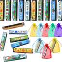 10 Sets Harmonica with Organza Gift Bags Music Party Favors 16 Holes Cartoon Harmonica Musical Instrument for Musical Party Gift Harmonica Beginner Kid Musical Instrument Toys (Style 3)