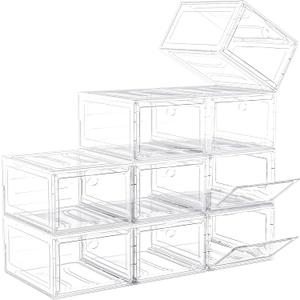 9 Pack Shoe Organizer, Upgrade Harder Solid Plastic Shoe Storage, Shoe Boxes Clear Plastic Stackable, Sneaker Storage, Shoe Organizer for Closet, Shoe Display Case, White