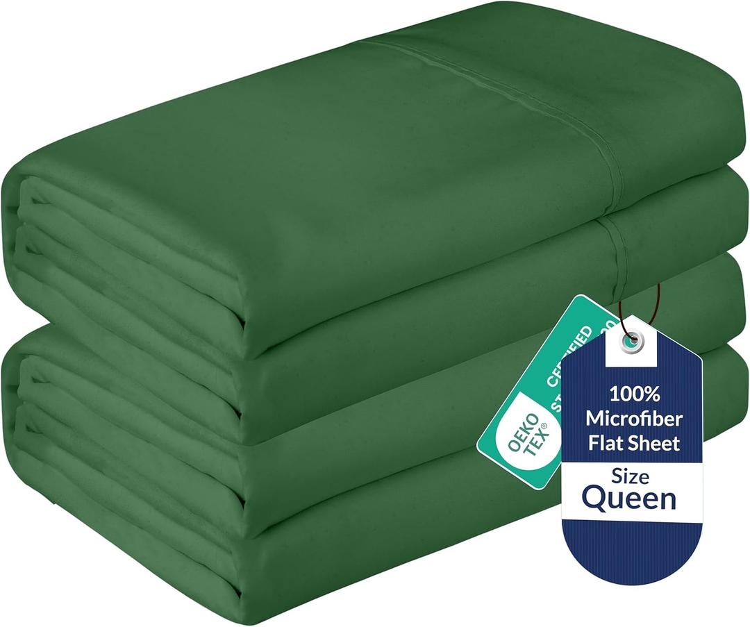 Royale Linens 2 Pack Bulk Flat Sheet Set - Top Sheets - Soft Microfiber - Wrinkle & Stain Resistant - for Hotel, Massage Table, Hospital, Dorm - Queen Flat Sheet Sold Separately (Queen, Hunter Green)