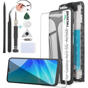 YWLRONG for Samsung Galaxy A25 5G Screen Replacement for Samsung A25 A256U LCD Display Touch Screen Digitizer Assembly Replacement with Tools(with Frame)