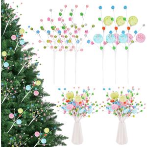 12 Pcs Pastel Christmas Tree Picks 2025 Macaron Christmas Decoration 15 Inch Pastel Curly Picks Twig for Xmas Wreath Garland Vase Filler Home Craft Holiday Party Supplies (Colorful)