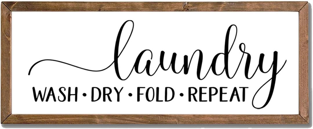 MODE HOME Wash Dry Fold Repeat Wood Framed Laundry Sign for Laundry Room,Vintage Funny Laundry Room Sign for Wall Decor Wall Art with Sayings - 16" x 6.5"