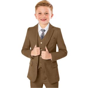 Boys Formal Suit 5 Piece Set, Toddler Tuxedos for Wedding, Suits for Teens Boy Dress School Clothes, 8Y