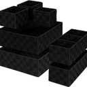 Drawer Organizer, Cube Baskets for Storage Shelves, Handmade Small Woven Basket, Shallow Storage Bins for Organizing Desk, Dresser, Kitchen, Pantry, Nested 7 Pack, Black
