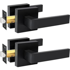KAMOTA Passage Door Levers, 2 Pack Black Heavy-Duty Keyless Door Handles, Square Non-Locking Door Knobs, Right and Left Handed for Closets, Hallways and Conference Rooms
