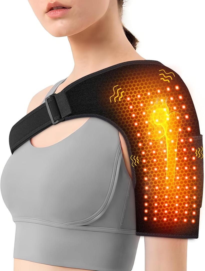 Yabuu Heated Shoulder Wrap Pad with Massager for Arm Pain Relief,Electric Massager Heating Pad with 3 Vibration and Heat Settings hot Therapy for Shoulder for Women Men Gift (No Power Bank)